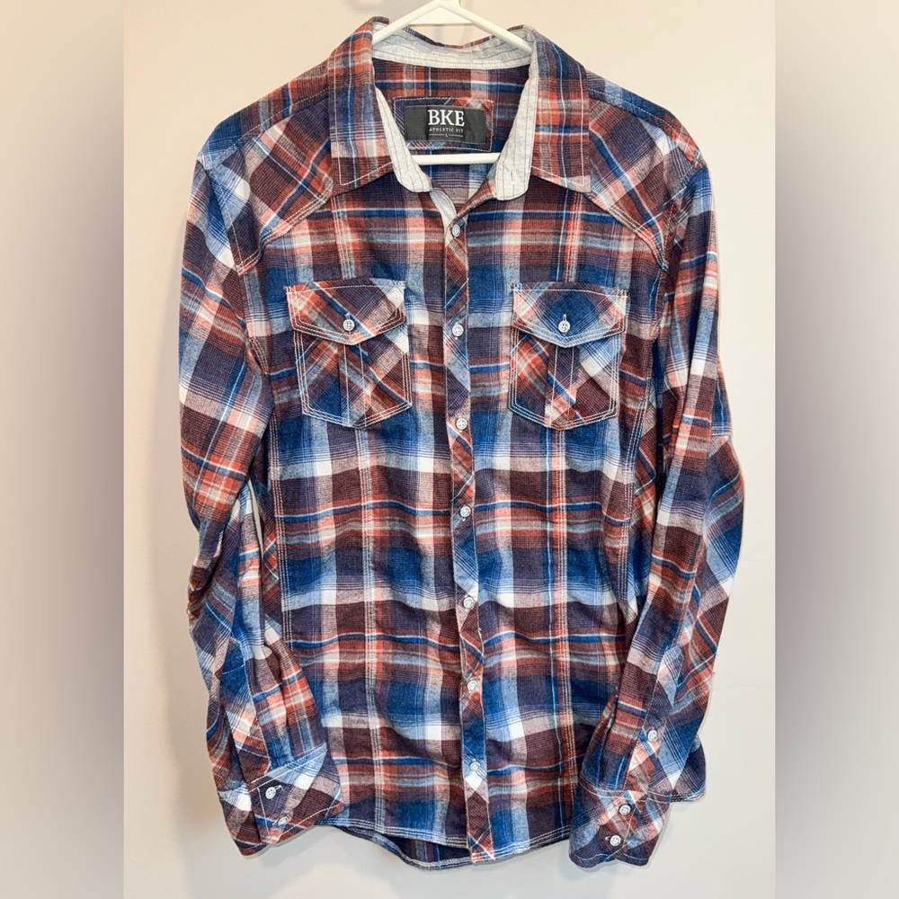 BKE Red and Blue Plaid Casual Shirt